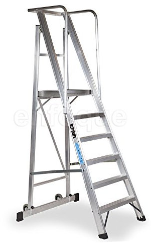 KTL Escalera Plegable con Plataforma y guardacuerpos 6 peldaños móvil Profesional Serie 2XL
