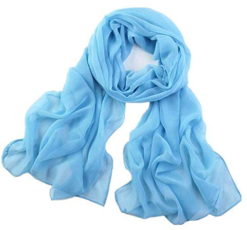YEBIRAL Damen Schal Ganzjährig Chiffon Einfarbig Super Weich Deckenschal Halstuch(Azure Blue)