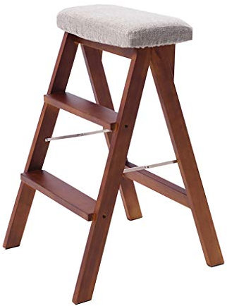 Stepladder Pieghevole 3 Battistrada Scaletta per scaletta, Sedia per Scale in Legno Sedile in Spugna Sedia da Pranzo Sgabello Alto Attrezzo da Giardino per casa Pesante Max. 150kg in Marrone