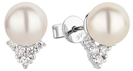 Ardeo Aurum Damen Ohrringe-Ohrstecker aus 585 Gold Weißgold mit 0,16 ct Diamant Brillant 7,0 mm Akoya-Perlen