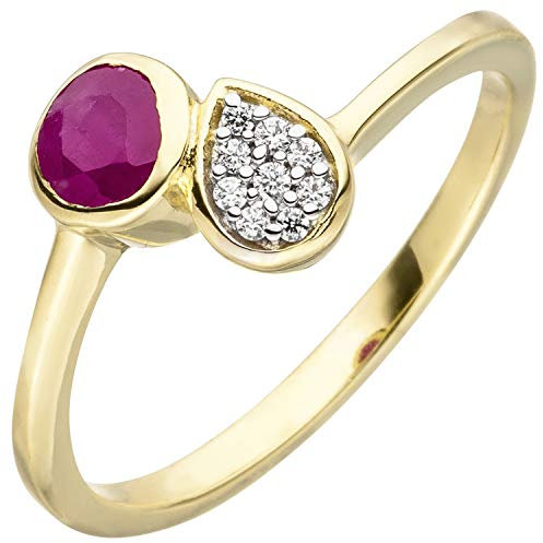 Jobo Damen-Ring aus 8 Karat 333 Gold mit Rubin und 9 Zirkonia Größe 52