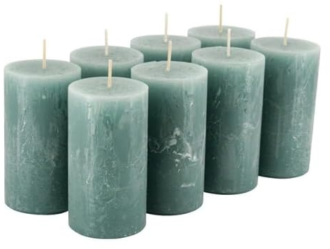 Klocke Kerzen Rustikale Stumpenkerzen – 8 Stück - Wachskerzen/Rustickerzen/Adventskerzen Weihnachten (Smaragd Grün, Standard: Höhe 11cm / Ø 6cm)