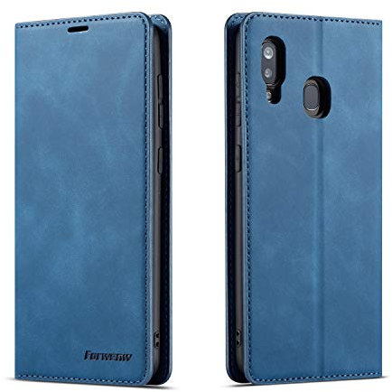 EYZUTAK Hülle für Samsung Galaxy A40, Magnetverschluss Premium PU Leder Flip Case mit Kartenfächern Brieftasche Standfuntion stoßfeste Silikonhülle Retro Ledertasche - Blau