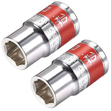 sourcing map 2 Stk. 1/2-Zoll Antreiber 13mm 6-Punkt Flacher Steckdose mit Rot Band Cr-V Stahl
