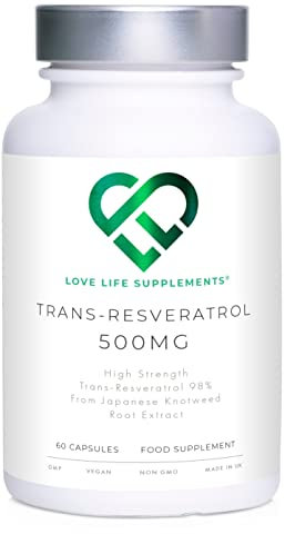 High Strength Trans-Resveratrol - 98% Purity (3rd Party Tested) | 500mg x 60 Capsules / 60 Servings | from Japanese Knotweed Root Extract | Pure Fill (Nothing Else Added) | Love Life Supplements