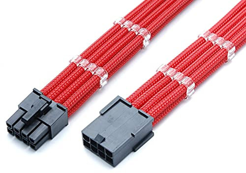 Shakmods 8 Pin ATX CPU Motherboard Sleeved Extension Cable 30cm + 2 Cable Combs (Red)