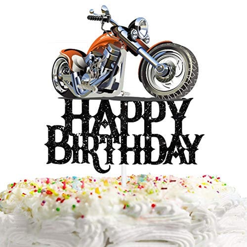 HEYUWING N/A Happy Birthday Cake Topper Motorbike Theme Kids Party Decor Picks for Motorcycle Rider Racing Decorations Supplies Black