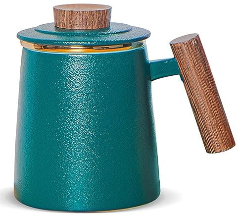 DISDADA Cup Tasse À Thé en Céramique Avec Infuseur et Couvercle pour Infuser All in One Idéale pour Café ou Feuilles de Thé, pour la Maison Bureau Dans Une Jolie (Color : Dark green)