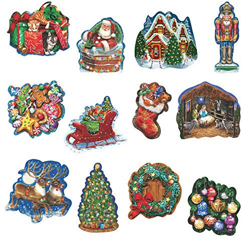 Bits and Pieces - 750 Piece Jigsaw Puzzle for Adults - Christmas Celebration - 750 pc Mini Shaped Holiday Santa Cookie Stocking Sled Tree Wreath Jigsaw by Artist Liz Goodrick-Dillon