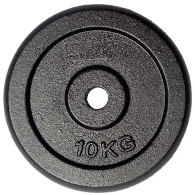 1x 10kg Hantelscheibe, Gewichtsscheibe 30/31 mm Bohrung, Gusseisenscheibe 10 kg, Schwarz