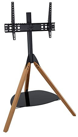AVF Hoxton TV Floor Stand - Free-standing Tripod TV Unit, Solid Light Wood Legs, Black Glass Shelf, For TVs 32 to 70