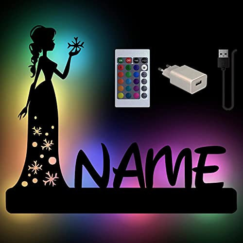 Eis Prinzessin Königin Farbwechsel Wand-Lampe Nachtlicht Geschenke mit Namen Schlummerlicht Holz Licht I USB + Fernbedienung