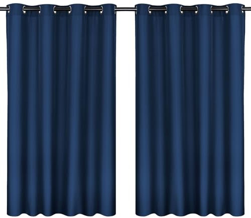 Moon 2er Pack Vorhang Ocean 70% Blickdicht, Ösenvorhang, Höhe 245 cm - Breite 140, verdunkelnd mit 8 Ösen (Navy)