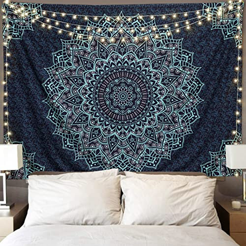 Edeesky Schwarz-blauer Mandala-Wandteppich, Wandbehang, Vintage-Wandteppich, ästhetische Hippie-Wanddekoration, böhmische Wandkunst, Boho-Heimdekoration für Schlafzimmer, Wohnzimmer, Wohnheim