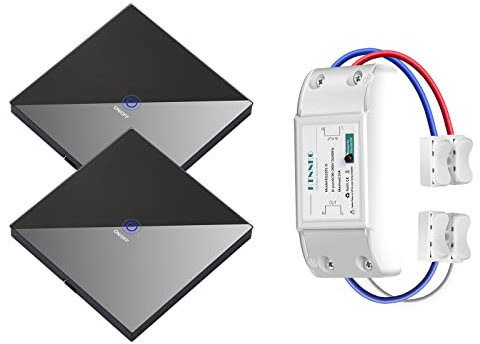 KTNNKG Set di interruttori della luce radio – 2 telecomandi touch in vetro, interruttore on/off senza fili per illuminazione, montaggio semplice standard