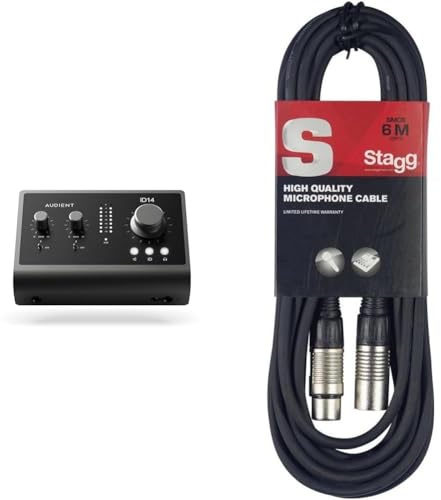 Audient Audio Interface iD14 MKII, 2 Class-A Microphone Preamps, Black & Stagg SMC6 6 metre standard microphone cable