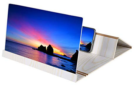 Ejoyous 12 Zoll Handy Bildschirm Vergrößerungsglas, 12 Zoll Handy Bildschirm Vergrößerungsglas 3D Screens Vergrößerungslinse Ständer für Technologie 3D-Filme Telefonprojektor (Weiße Holzmaserung)
