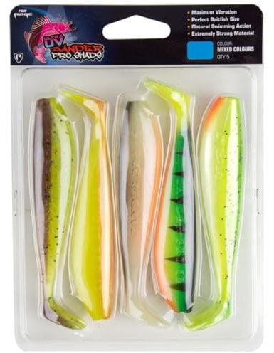 Fox Rage Gummiköder zum Jiggen & Spinnangeln auf Raubfische Zander Pro Shad Mixed UV Colour Pack, 5 Stück, Länge: 7.5cm