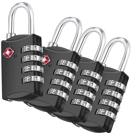 ZHEGE TSA Schloss Koffer, Kofferschlösser, 4-Stellig Schlösser Zahlencode für Koffer, Tasche, Rucksäcke, Gepäckschloss, Kleines Vorhängeschlösser Zahlenschlösser Spind (Schwarz, 4 Stücke)