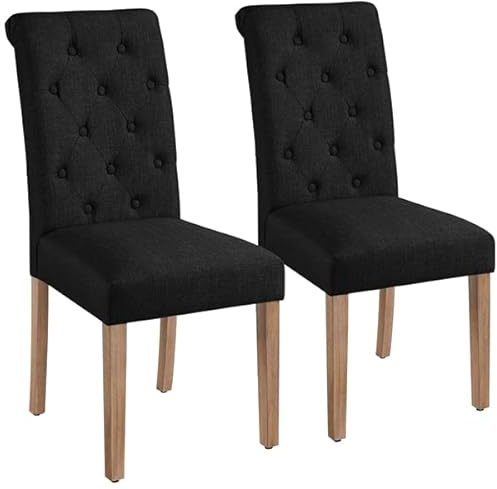 Abician Lot de 2 Chaise de Salle à Manger Haut Dossier Revêtement en Tissu Pieds en Bois Assise Rembourrée Maison Cuisine Chambre Bureau Hôtel 45,5 × 62 × 98,5 cm Noir
