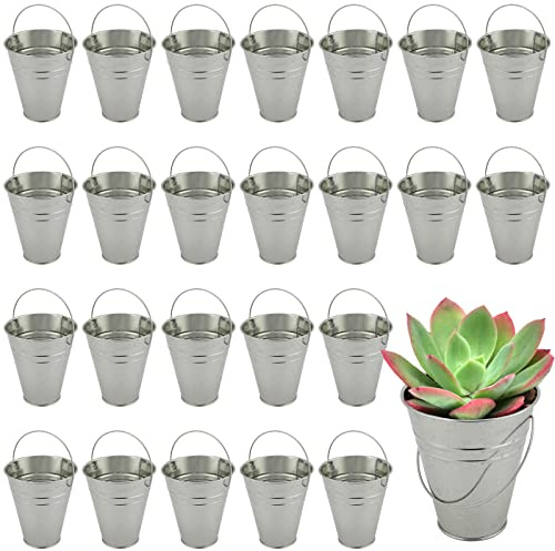 JEUIHAU Bucket, 25 PCS Galvanized Metal Tin Bucket, Mini Buckets for Parties, Ice, Snacks, Craft, Decorations, Garden Planters, Versatile Use