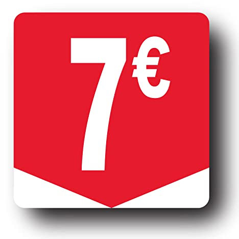 Affichesstore 30267 - Rouleau de 500 Étiquettes Autocollantes 7€ - Format Carré 35x35mm - Brillantes - Adhésives - Stickers Prix Ronds Euros