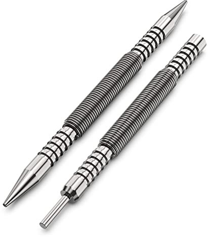 Glieskir Spring Loaded Nail Set Tools,2-PCS Dual Head Nail Setter and Hinge Pin Punch Set, Hammerless 1/16″& 3/32″Spring Nail Set, Super Strong Force Door Pin Removal Tool