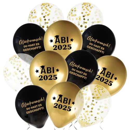30 Stk Abitur 2025 Deko Abi Luftballons Schwarz Gold Abschluss Bestandene Prüfung Abschlussfeier Graduation Party Deko Geschenke