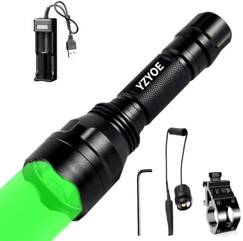 YZYOE Rechargeable Green Light Tactical Flashlight,500 Yards Green LED Hunting Light kit, Universal Picatinny Rail Mount with Pressure Switch for Long Distance Night Hunt.