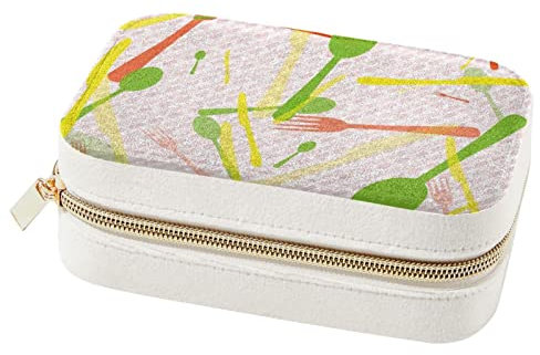 Diusye Velvet Jewelry Box for Women Girl, Travel Jewelry Organizer Storage Case with Removable Tray for Necklace Earrings Bracelets Rings - Colorful Fork and Spoon