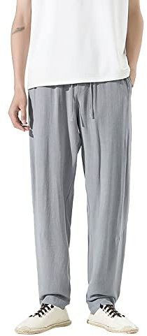 3/4 Hose Herren Sommer Herren-Drap-Leinen-Trendy-Freizeithose Dünne und übergroße lange Retro-Baumwoll-Leinen-Hose Jogginghose Herren Freizeit Plissee Hose Herren Taschen Frauen Hosen Radhose Herren