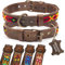 ALTEZAR Lederhalsband Hund - Doppelt Tribal Bestickt Feuerrot Braun - Hochwertig verarbeitetes Hundehalsband Leder - Handgemacht in Mexiko - Größe S - Halsband Hund für kleine Hunde Leder breit