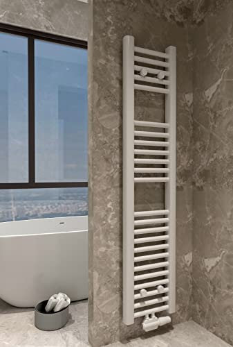 Radiador de baño, toallero, toallero, toallero, conexión central, color blanco (300 x 1200 mm, RAL 9016)