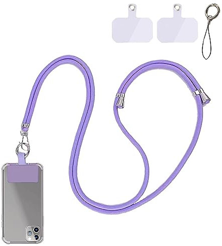 Tour de cou telephone portable,Cordon telephone portable,Collier telephone portable,1.5m cordon pour telephone portable,Laniere telephone amovible réglable compatibles avec plupart smartphones(Violet)