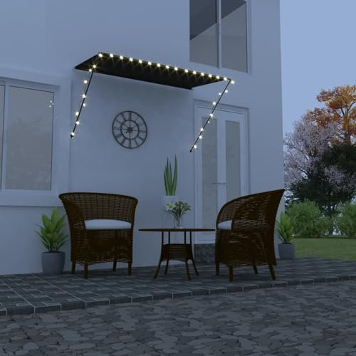BaraSh Einziehbare Markise mit LED 250×150 cm Anthrazit Balkon Markise Markisen Beleuchtung Einziehbar Markise Klemmmarkisen