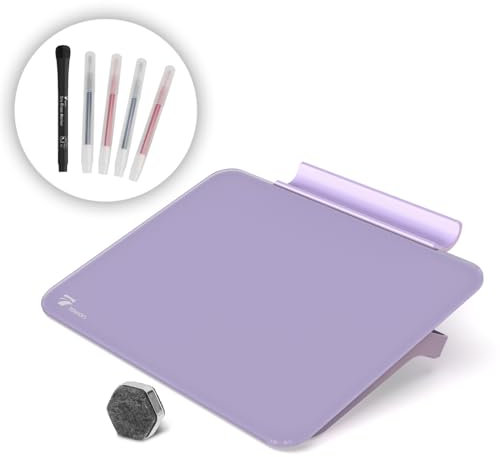TOWON Small Glass Dry Erase Board, Desk White Board with Standing, Mini Whiteboard Easel Pad Set, Stenography Artifact for Office, Home and School Supplies, 20 x 15 cm, Purple