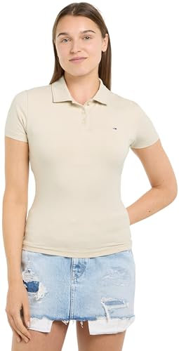Tommy Jeans Maglietta Polo Maniche Corte Donna Tjw Slim Essential Polo SS Slim Fit, Avorio (Newsprint), L
