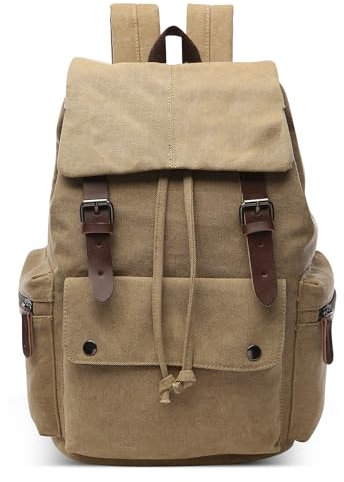 DEEVORCA Fashion Backpack Mens Large Capacity Vintage Rucksack College Bag for 15.6 inches Laptop Daypack Travel Outdoor Camping Work Daily Casual Mens Canvas Knapsack Bag Khaki