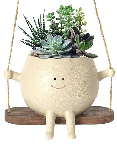 Kaxenig Face Planter Swing Pot - Hanging Resin Plant Container for Indoor and Outdoor Use