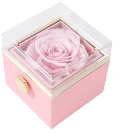 Boîte à bijoux créative avec fleurs éternelles roses séchées - Boîte cadeau à rabat pour collier et bagues - Boîte à bijoux - Boîte à fleurs pour la Saint-Valentin (rose)