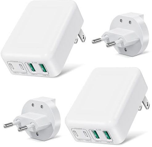 2 Stück USB C Ladegerät, 4-Port Netzteil, Reiseladegerät mit EU US JP CA | Insgesamt 40W USB Mehrfach Schnellladegerät, Kompatibel mit iPhone 17 16 15 14 Pro Max, Galaxy, Google Pixel, LG
