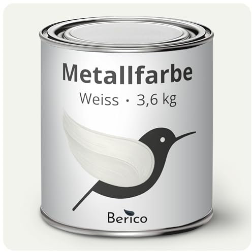 Berico Metallfarbe - Weiss - 3,6 Kg - 4in1 Premium Metallschutzlack - Direkt auf Rost - Für Stahl, Zink, Aluminium, Kupfer und Eisen