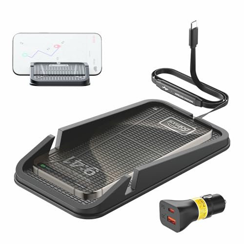 Polmxs Induktive Ladestation Auto,15W Rutschfestes Wireless Charger Auto GPS Autotelefonhalterung inkl. 40W KFZ Ladegerät Kompatibel mit iPhone 16 15 Pro Max 14 13 12, Samsung S24 S23 S22 S21, Aiprods