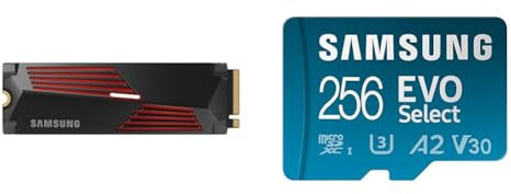 Samsung 990 PRO NVMe M.2 SSD mit Heatsink & EVO Select microSD-Karte + SD-Adapter, 256 GB, Speicherkarte für Smartphone und Tablet, UHS-I U3, Full HD, 130 MB/s Lesen, MB-ME256KA/EU