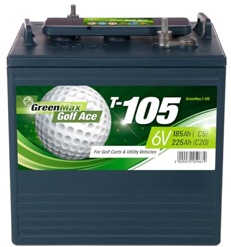 GreenMax Golf Ace T-105 (6V 225Ah) - Hochleistungs-Blei-Säure-Batterie für Golfcarts und Elektrofahrzeuge - Zuverlässig, Langlebig, Effizient, 99% Recycelbar
