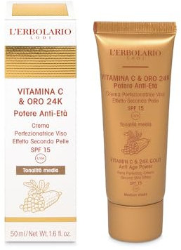 L'Erbolario - Crema Protezione Viso - Vitamina C & Oro 24K - Tonalità Media - 50 ml
