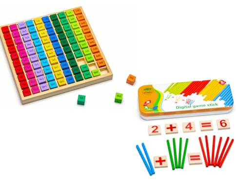 Natureich Montessori Rechenstäbchen mit Metallbox Set mit Multiplikation 1x1 Rechenbrett Einmaleins Holzrechenbrett Rechnen Lernen für Kinder zum Mathe Lernen 3D Motorik Entwicklung Holzspielzeug