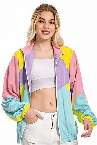 helymore Survêtement de sport rétro des années 80 pour femme - Survêtement hip-hop - Veste de survêtement - Tenue rave - Carnaval, Rose, S