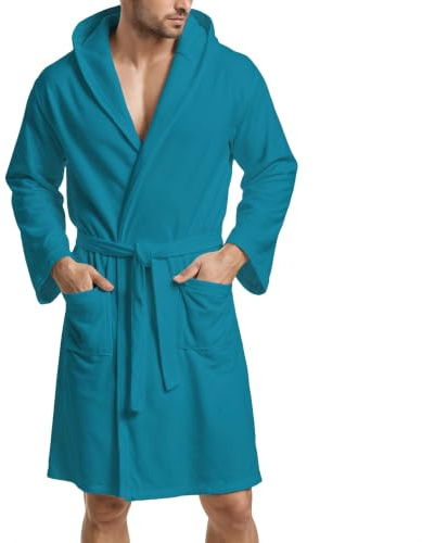 PETTI Artigiani Italiani Albornoz de Microfibra Hombre y Mujer con Capucha, Bolsillos y Cinturón, Unisex Secado Rápido para Gimnasio, Piscina, Playa y Spa, Octano, S