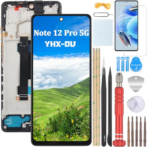 YHX-OU Para Xiaomi Redmi Note 12 Pro 5G Pantalla Reemplazo para Redmi Note 12 Pro 5G 22101316G Pantalla Táctil LCD Digitalizador de Repuest Asamblea con Herramientas de Reparación(Negro +Marco)